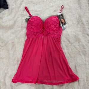 Vibrant Pink Lace Chemise Set